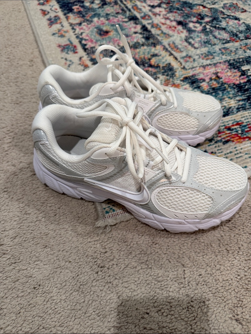 Nike Women’s White and Light Gray Mesh Training Sneakers